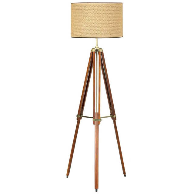 Our second standard floor lamp stands in a striking wood tripod design.