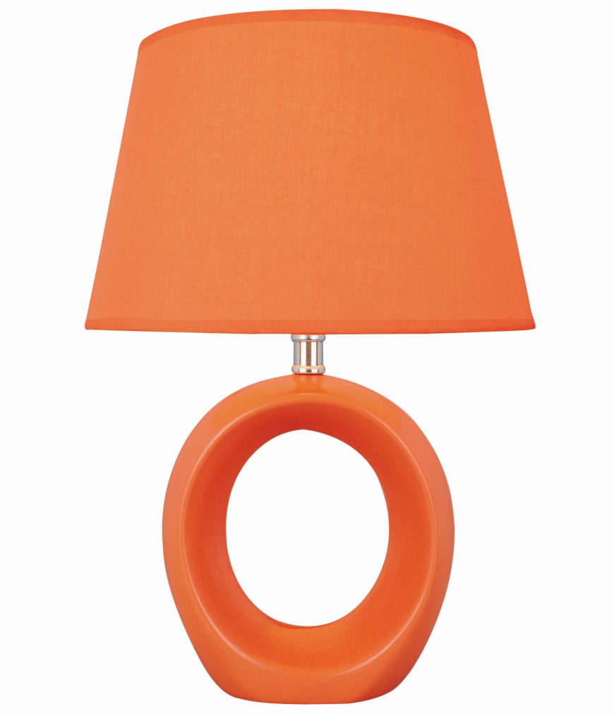 Our second standard type table lamp is a bold, bright contemporary model with a donut-shaped body.