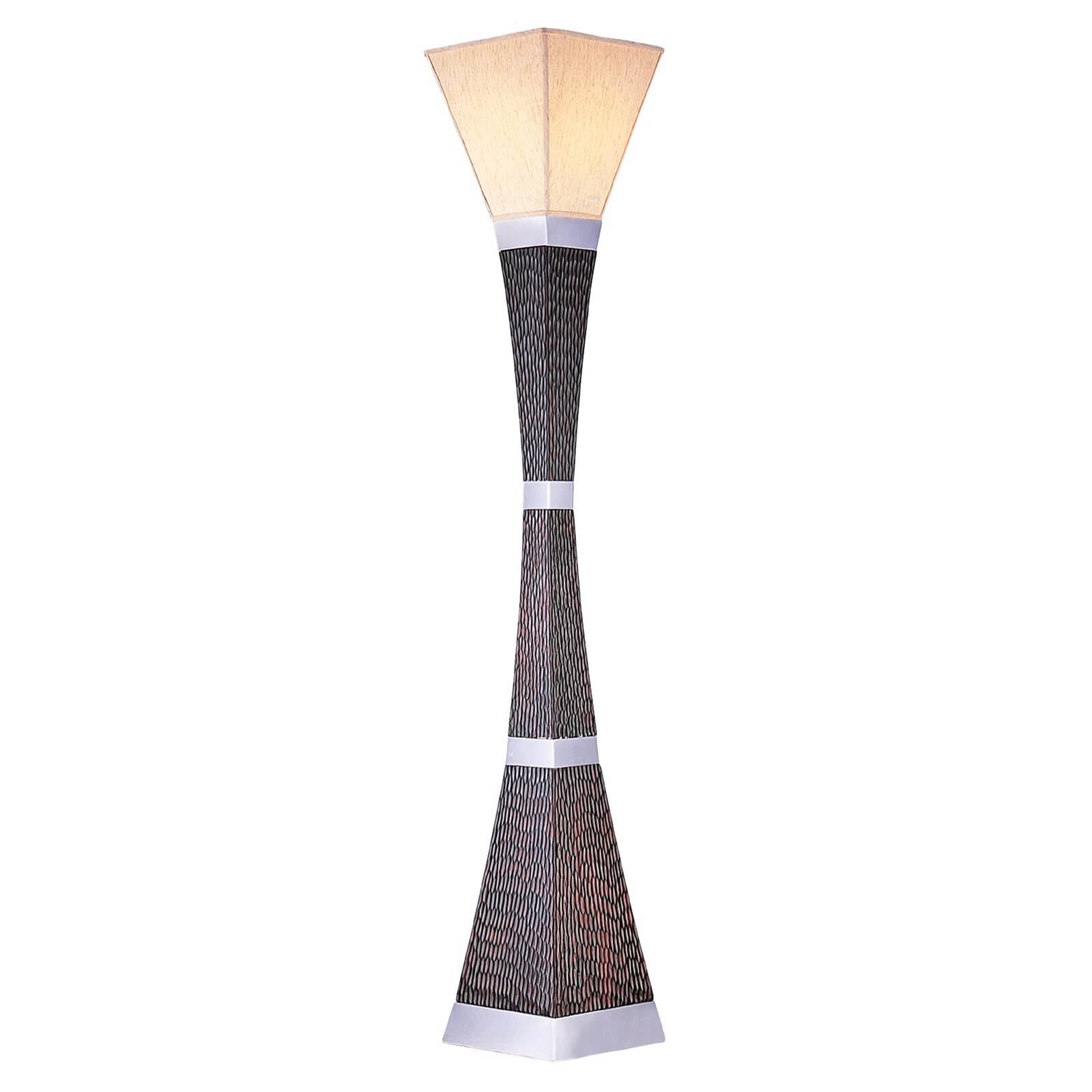 Our second torchiere lamp conveys a boldly contemporary style, with an hourglass shape crafted in textured wood and metal.