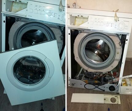 Разборка корпуса стиральной машинки перед прочисткой